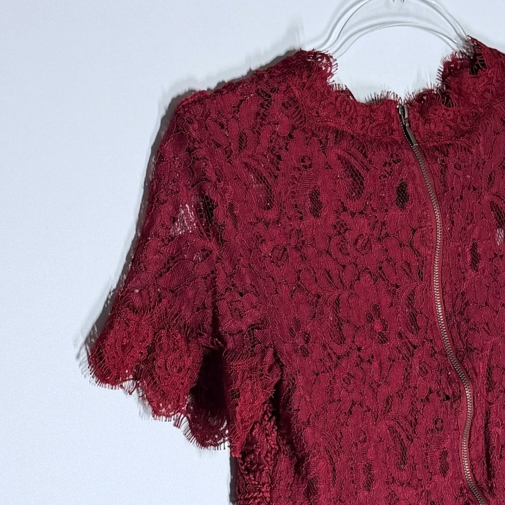Zara Trafaluc Burgundy Lace Short Sleeve Crop Top Medium